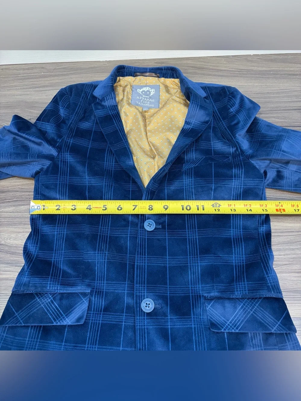 Appaman Fine Tailoring Boy's Blue Velvet Plaid Jacket Gold Lining Size 14